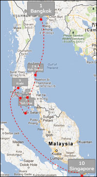 Familjen Anderssons backpackinrutt i Thailand 2012