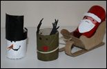 Tomte, ren och snögubbe av toalettrulle